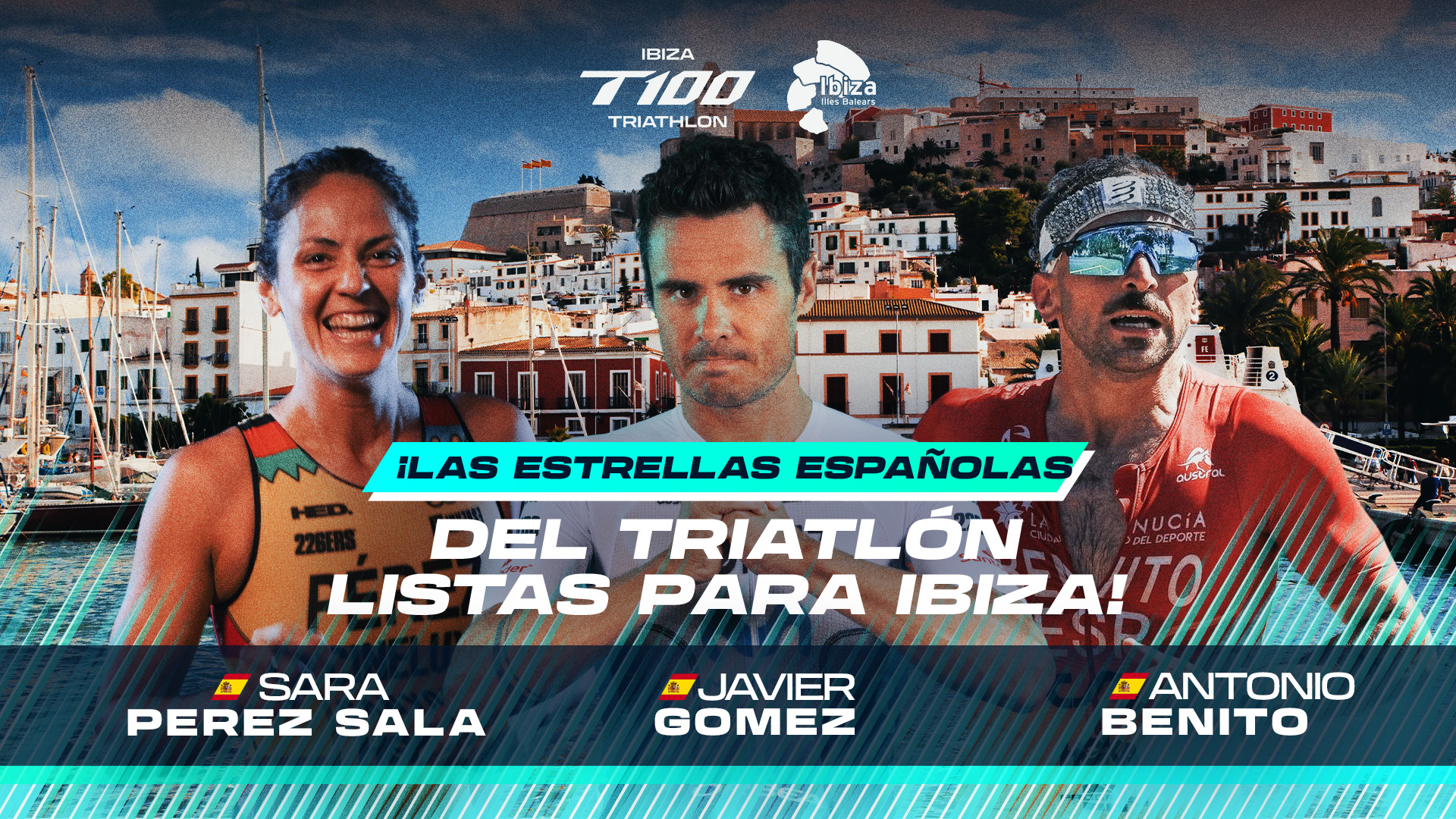 Antonio Benito y Sara Pérez Sala rumbo al Ibiza T100 junto con Javier Gómez Noya